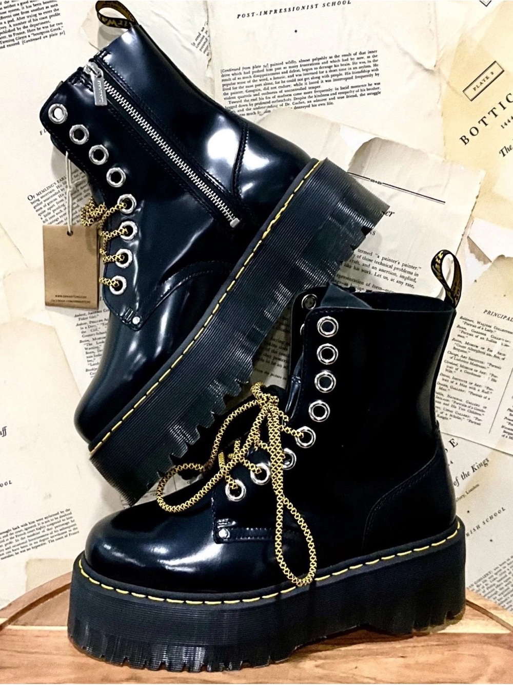 Free People Dr Martens Jadon Max Black Smooth Buttero Xtra Lace Yellow